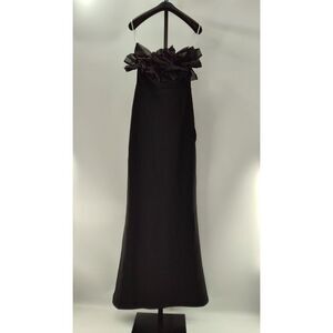Lulu's Black Strapless Floral-Trim Gown